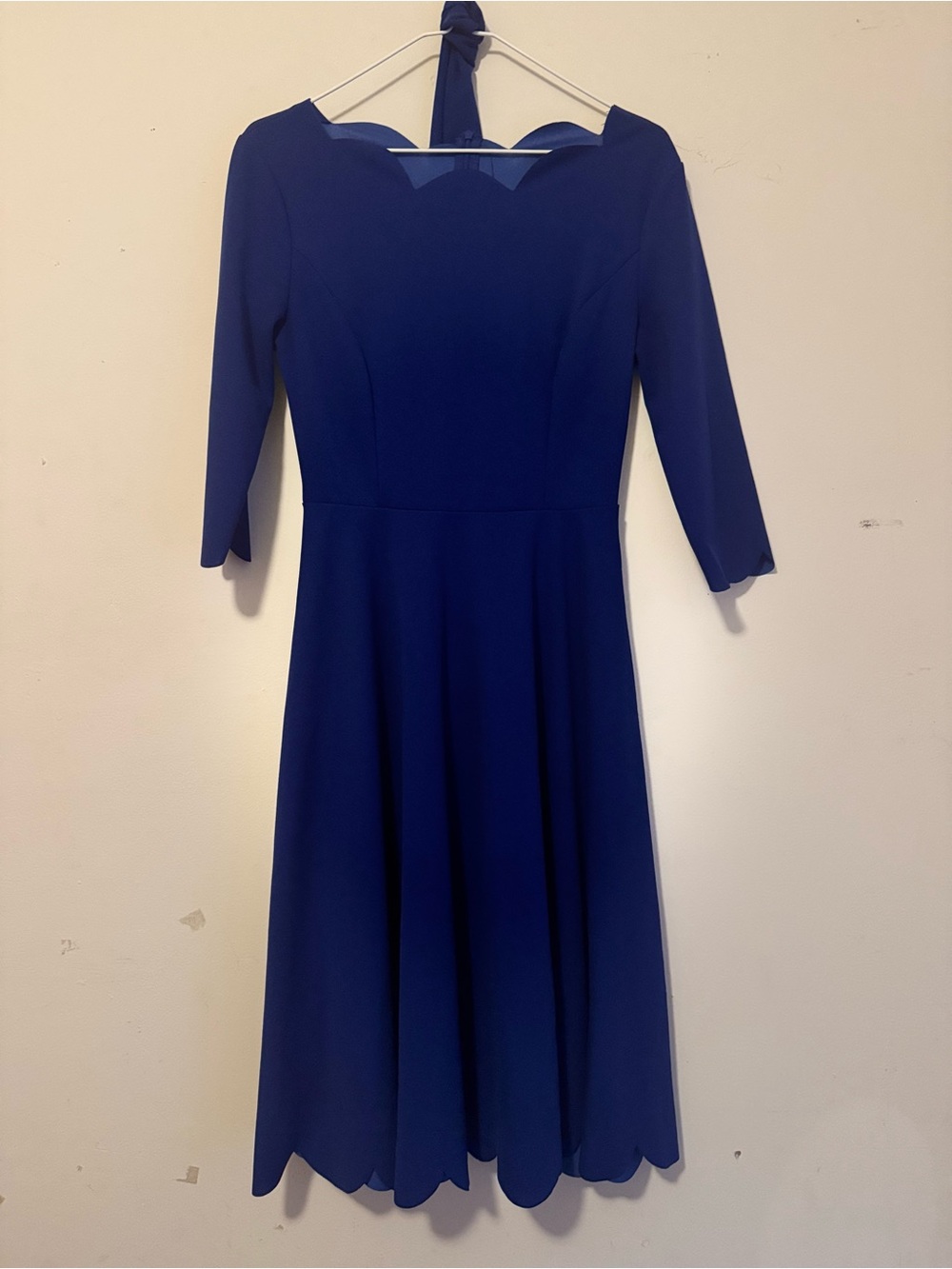 Elegant Royal Blue Scalloped Hem Fit & Flare Dress